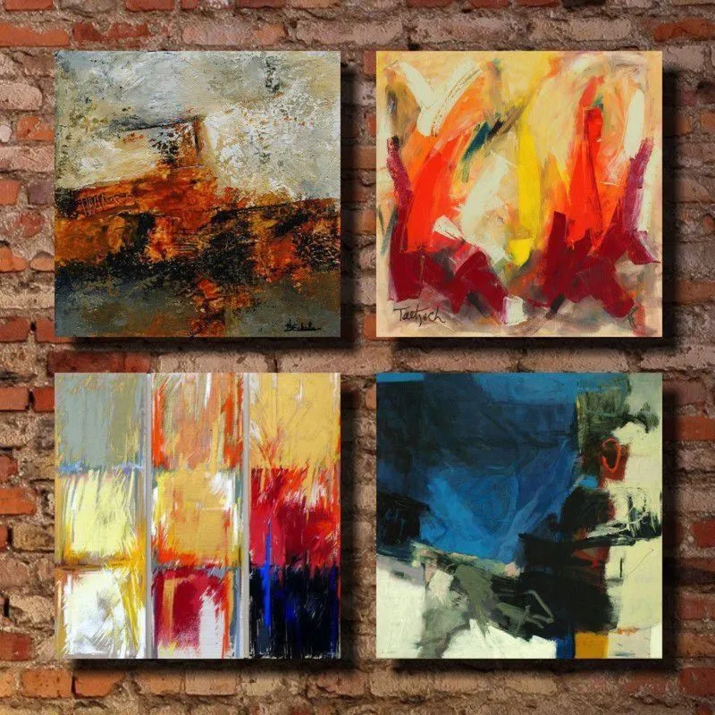 Quadro Decorativo Abstrato 4 Peças Em Tecido Canvas