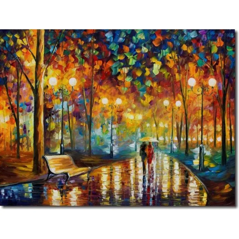 Quadro Decorativo Abstrato Espatulado Casal Na Praça