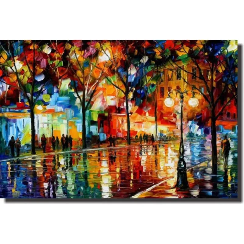 Quadro Decorativo Abstrato Espatulado Paisagem Praça