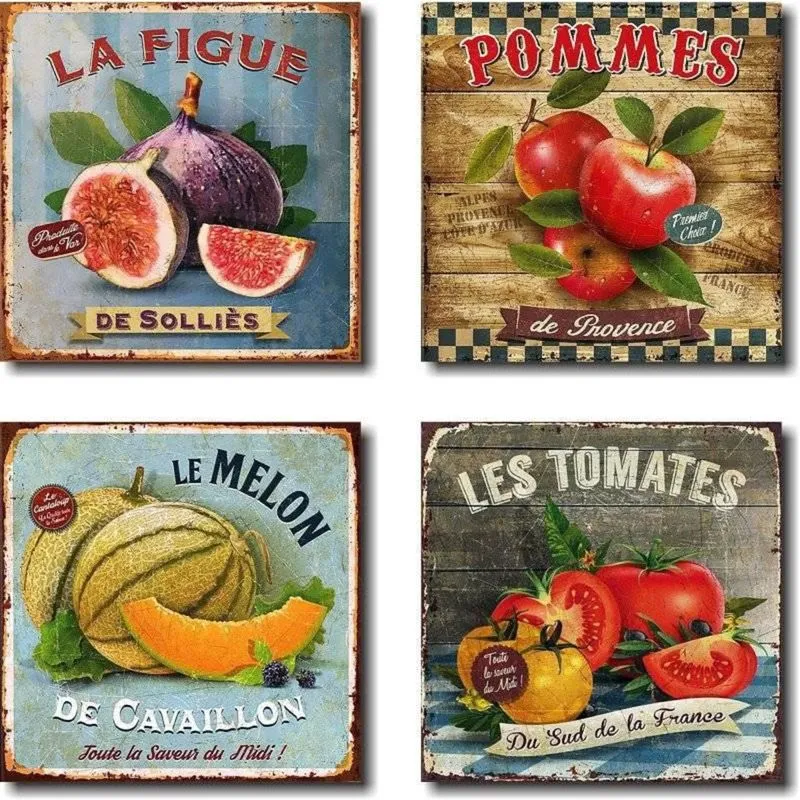 Kit Cozinha Decorativo 4 Peças Frutas E Legumes Vintage