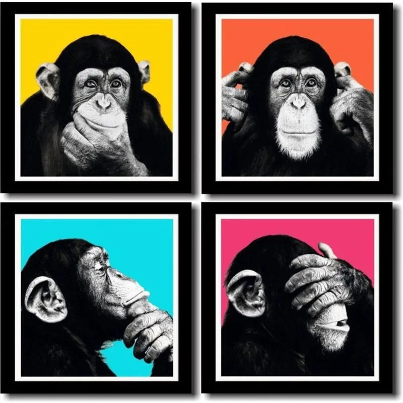 Kit Quadros Decorativos Macaco Engraçado Moderno