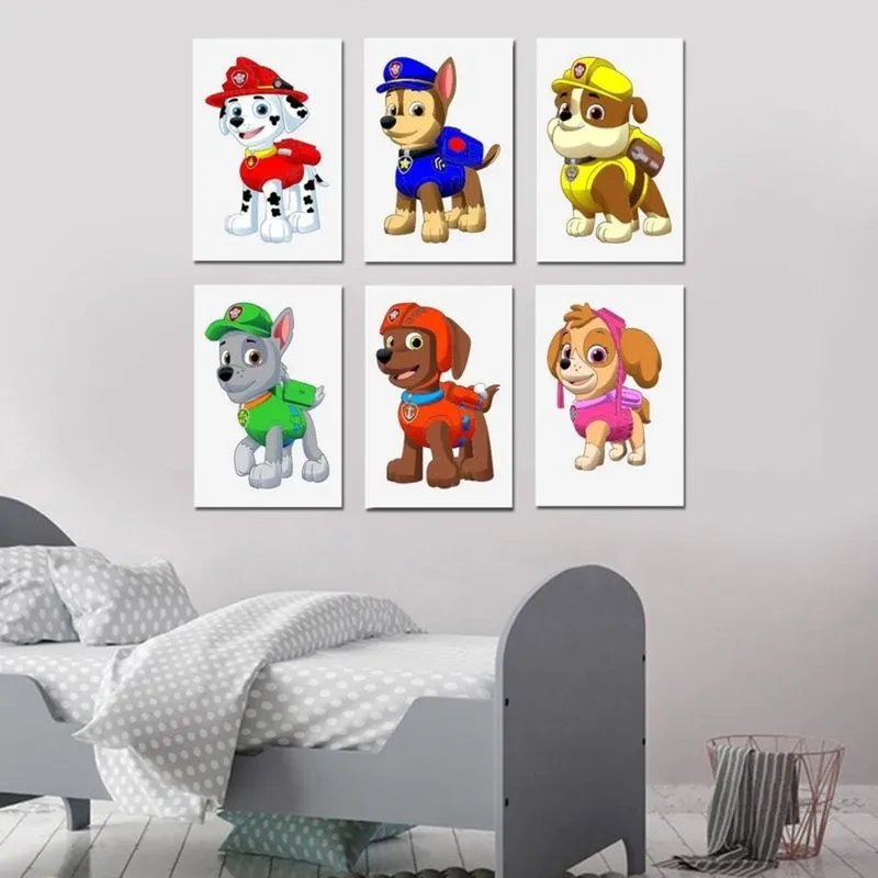 Kit 6 Quadros Decorativos Desenho Infatil Patrulha Canina