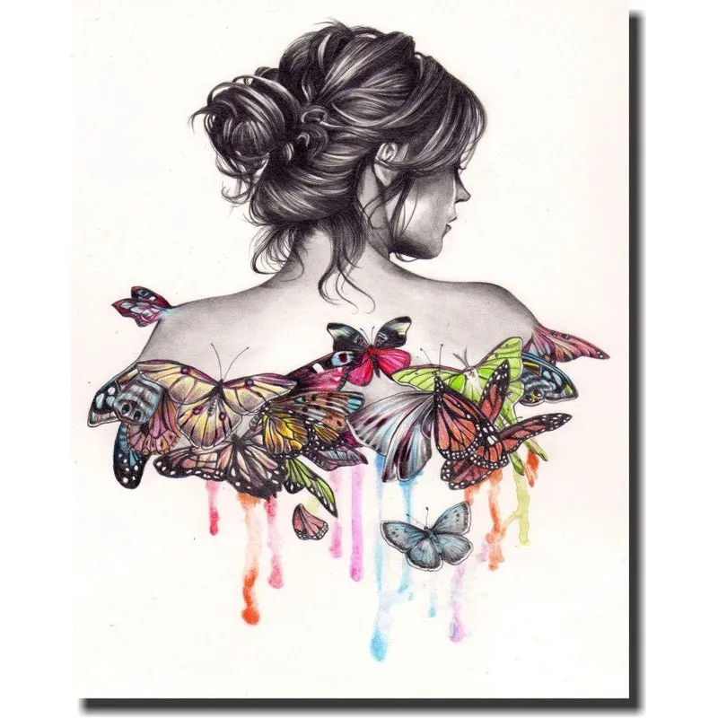 Quadro Decorativo Mulher E Borboleta Para Quarto 1 Peça