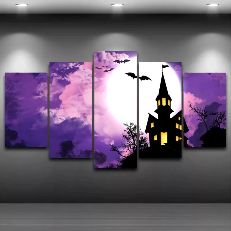 Quadro Mosaico Halloween 5 Peças 1,20x0,70cm Hall 07