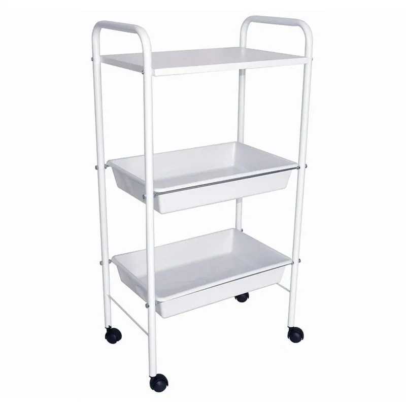Carrinho Auxiliar Mesa 1 Prateleira + 2 Bandejas Branco Top