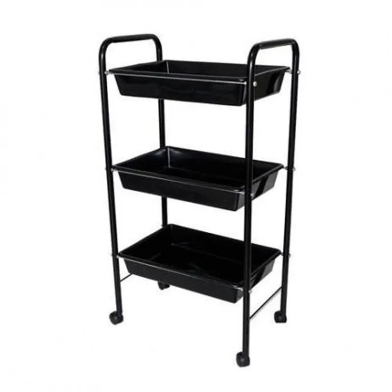 Carrinho Auxiliar Mesa Com 3 Bandejas Aço Carbono Preto Top