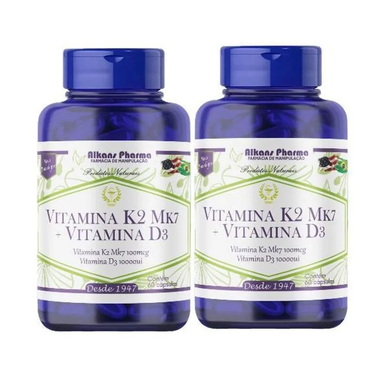 Combo 2 Potes De Vitamina K2mk7 + Vitamina D3 60 Cápsulas
