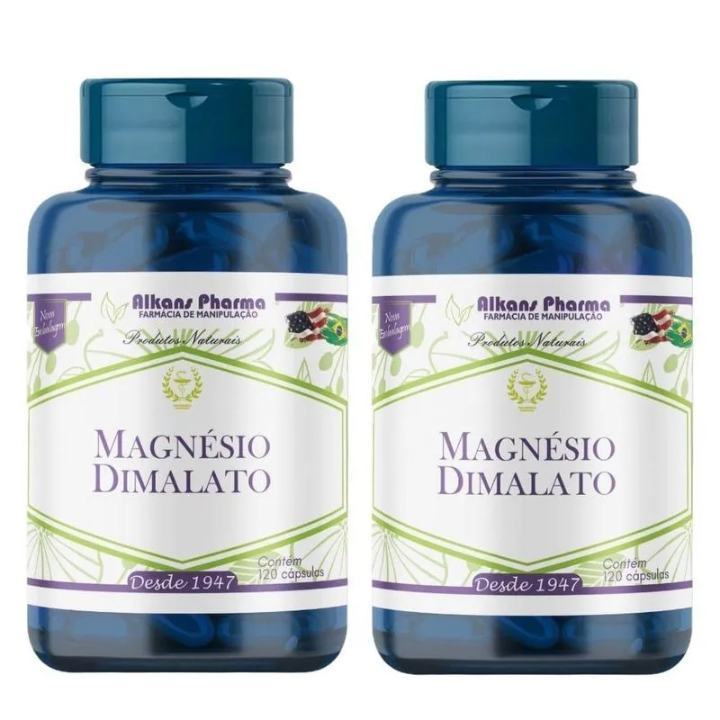 Combo 2 Potes De Magnésio Dimalato 500 Mg 60 Cápsulas