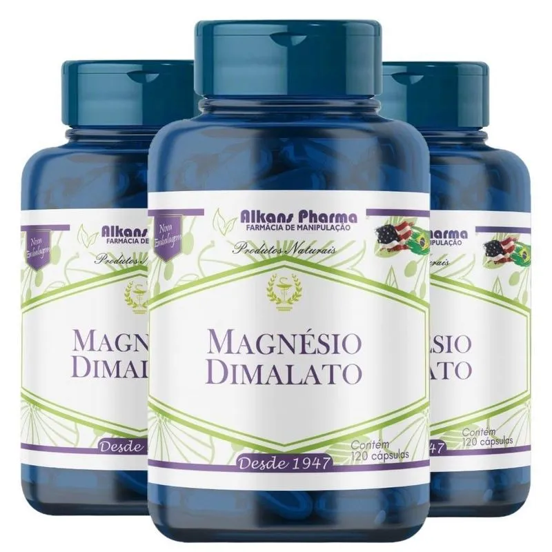 Combo 3 Potes De Magnésio Dimalato 500 Mg 60 Cápsulas