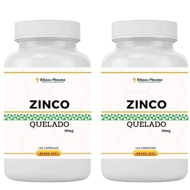 Combo 2 Potes De Zinco Quelato 30 Mg 120 Cápsulas
