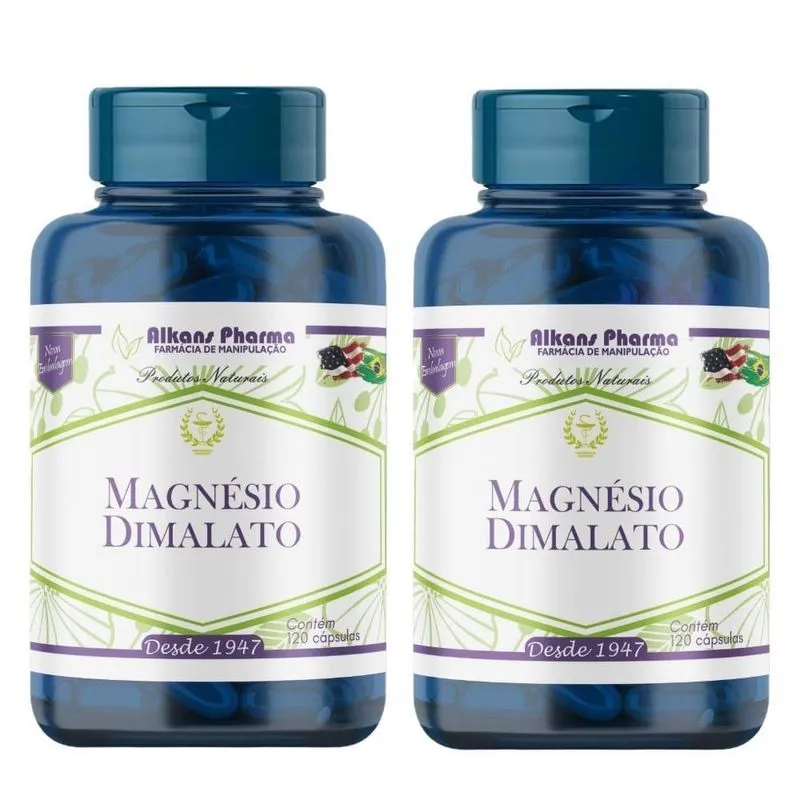 Combo 2 Potes De Magnésio Dimalato 500 Mg 60 Cápsulas
