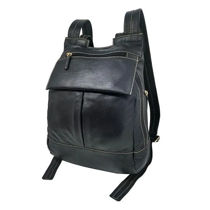 Mochila Bolsa Feminina Feita De Couro Leve Espaçosa Preto