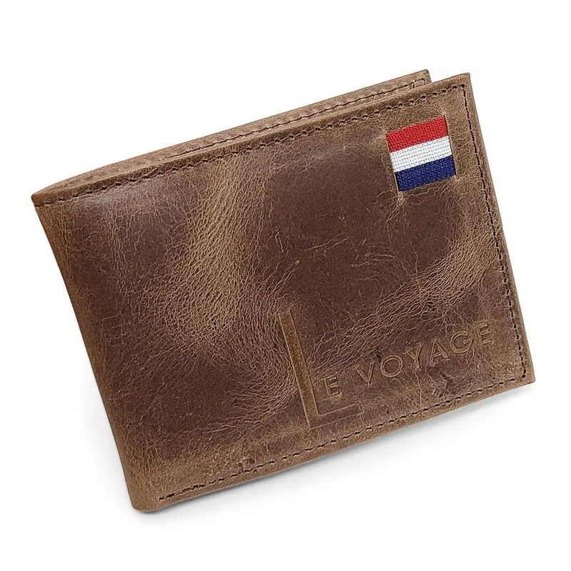 Carteira Slim Masculina De Couro Rústico Cartões CNH Moedas