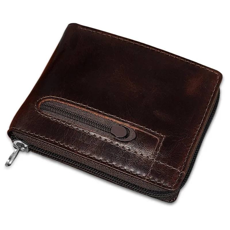 Carteira Com Zíper Masculina Couro Antifurto Proteção Rfid