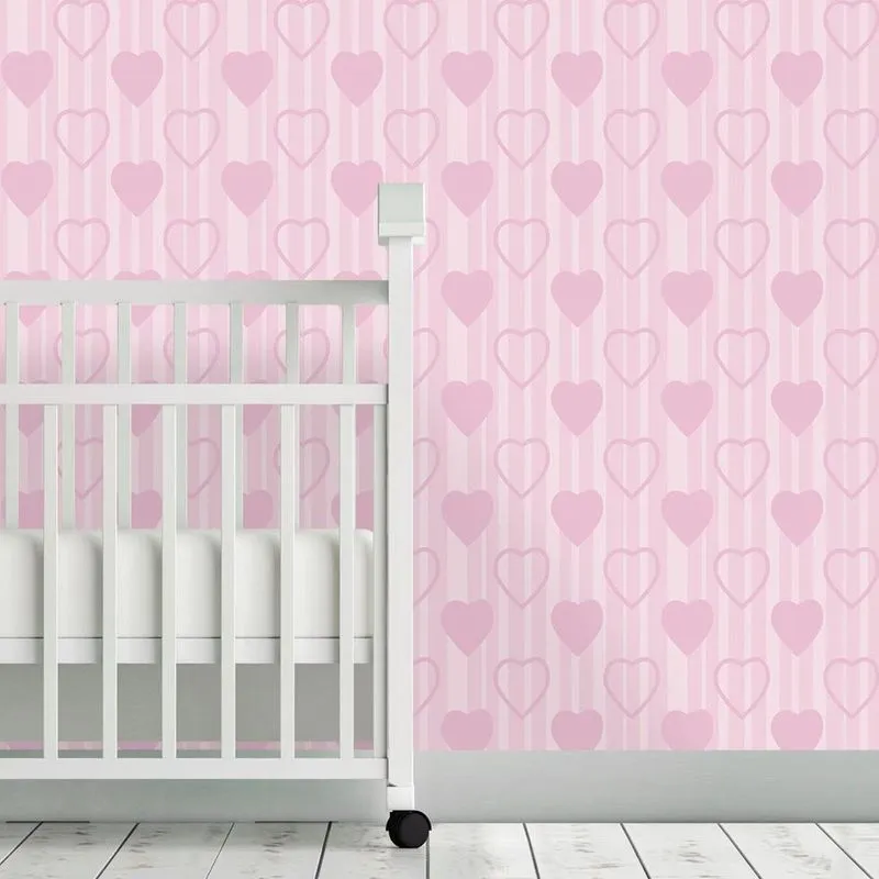 Papel de Parede Adesivo Coração Rosa 14 Rolo 0,58x3M