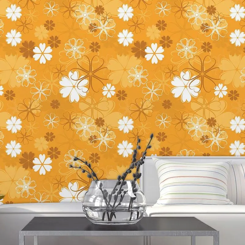 Papel de Parede Adesivo Floral Amarelo 14 Rolo 0,58x3M