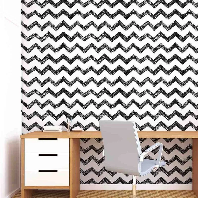 Papel de Parede Adesivo Rolo 0,58x3,00M Chevron Preto e Branco 282143330