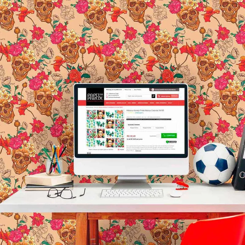 Papel De Parede Adesivo 3M Caveira Floral 168995882