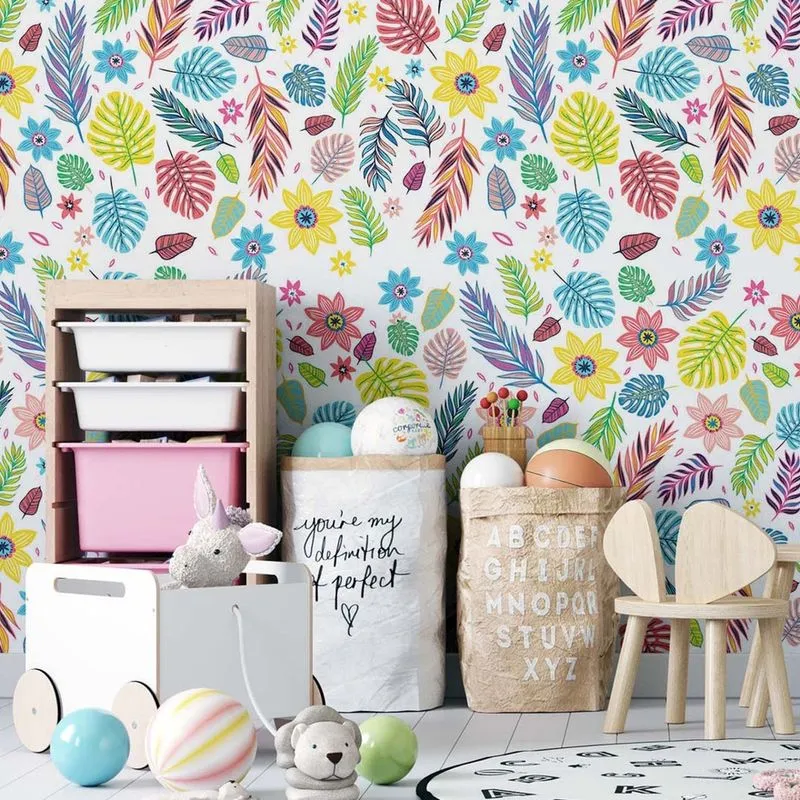 Papel de Parede Adesivo Floral Infantil N02059 Rolo 0,58x3M