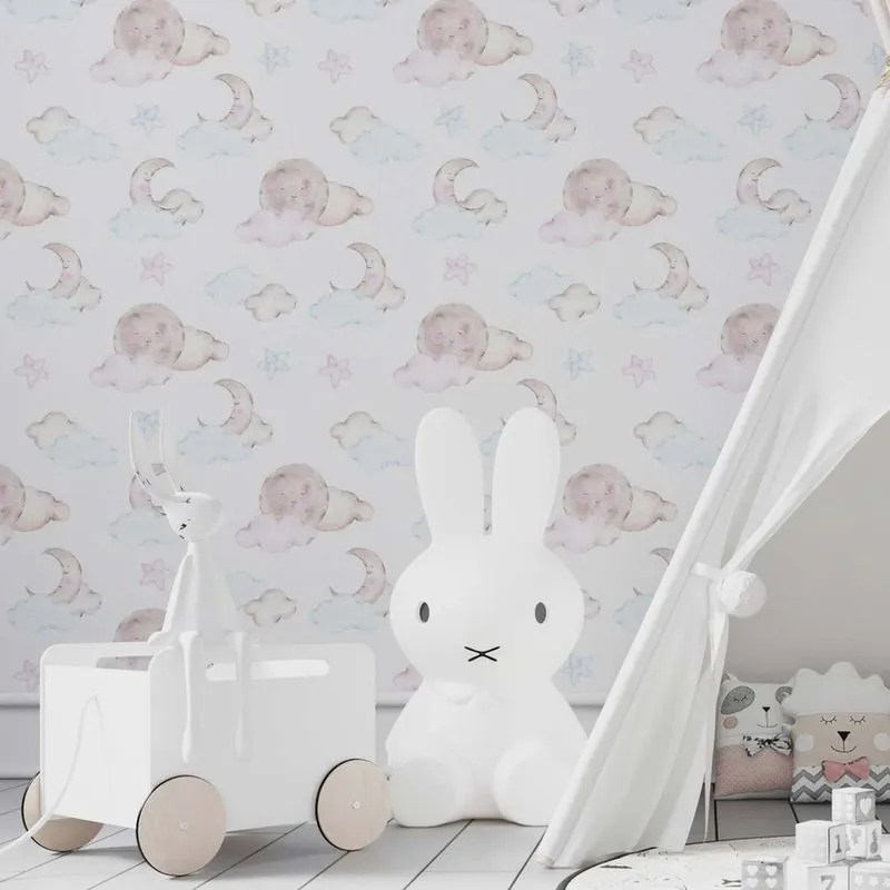 Papel de Parede Adesivo Nuvem, lua infantil N03128 R 0,58x3M