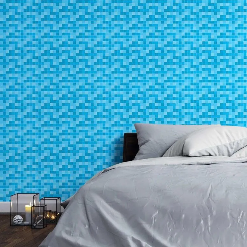 Papel De Parede Adesivo Pastilhas Azuis N03148 Rolo 0,58x3m