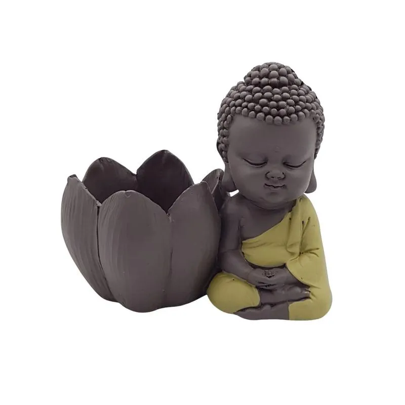 Porta Vela Monge Lotus Amarelo Resina Many Hands