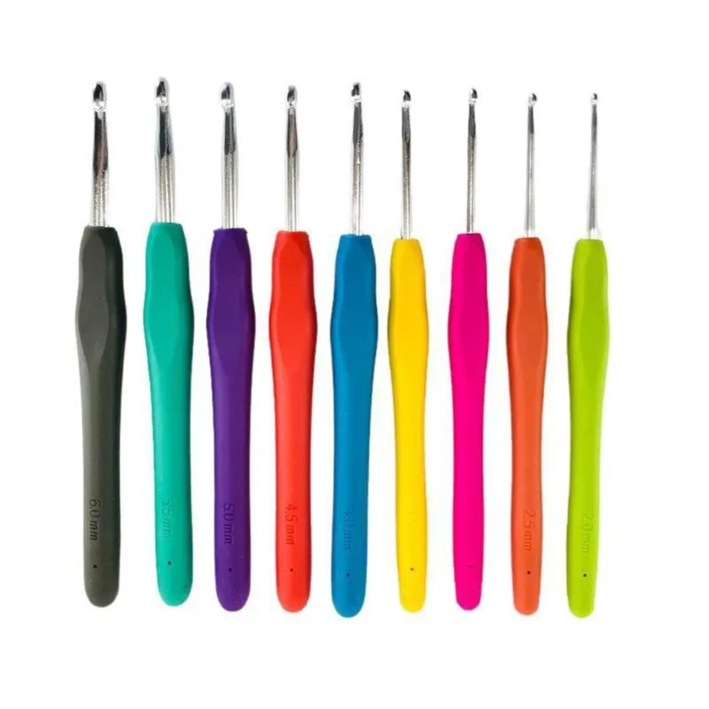 Kit 9 Agulhas Crochê Soft Cabo Emborrachado Tam. 2.0 Ao 6,0