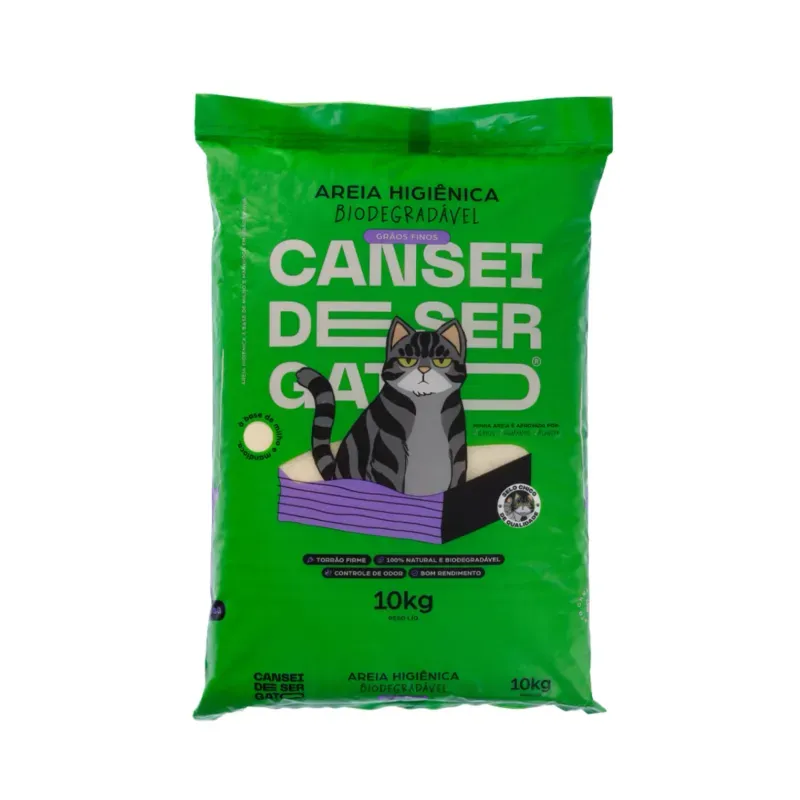 Areia Higiênica Biodegradável para Gatos Grãos Finos Milho e Mandioca Cansei de Ser Gato 10 kg