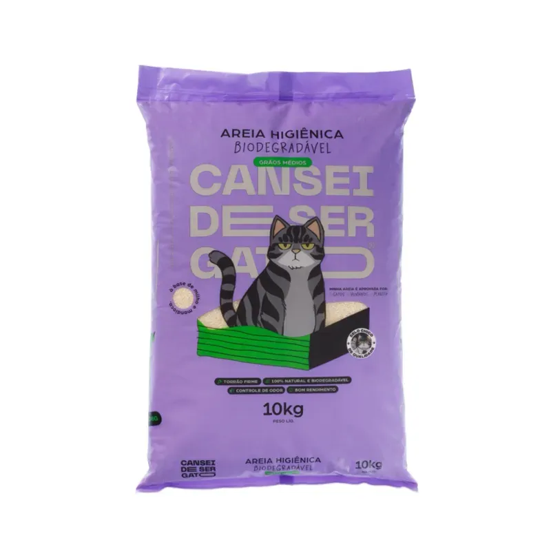Areia Higiênica Biodegradável para Gatos Grãos Médios Milho e Mandioca Cansei de Ser Gato 10 kg
