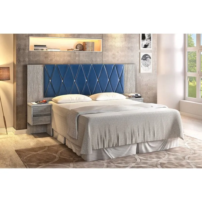Cabeceira Extensivel Florida Casal Queen Ou King C/Mesa de Apoio Artico/Azul Carmolar