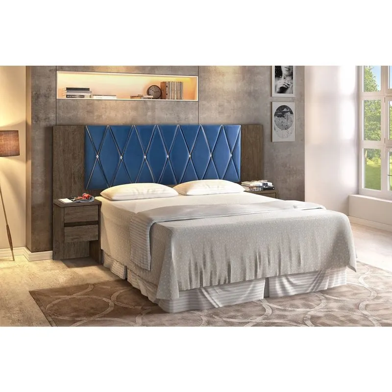 Cabeceira Extensivel Florida Casal Queen Ou King C/Mesa de Apoio Mocaccino/Azul Carmolar