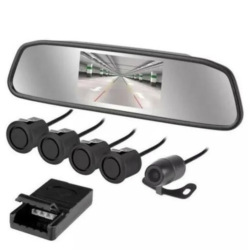 Kit Retrovisor + Camera Re + Sensor Estacionamento 4 Pontos