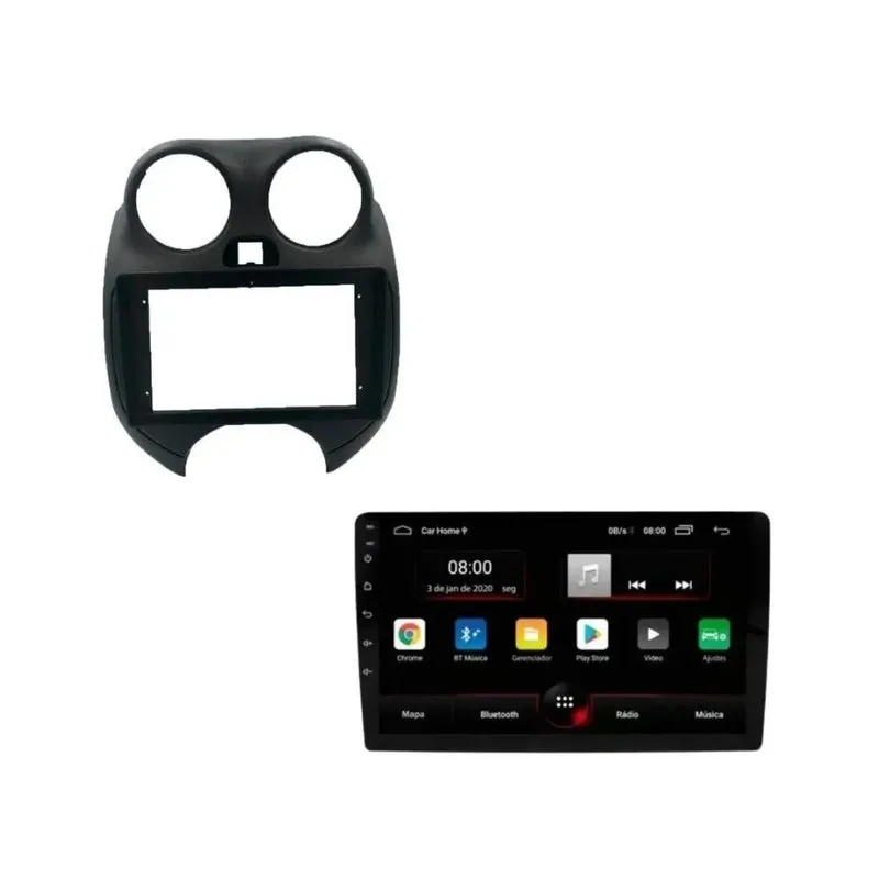 Moldura Nissan March + Multimídia 9 Android 10