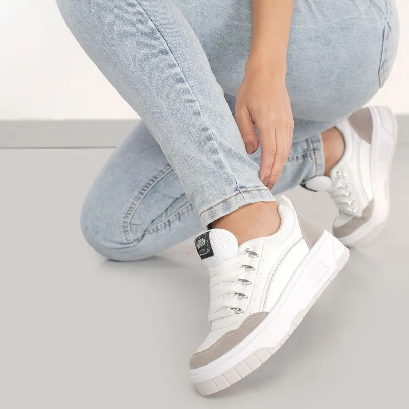 Tênis Casual Done Head Clássico Feminino Branco BRANCO/PRATA - 38