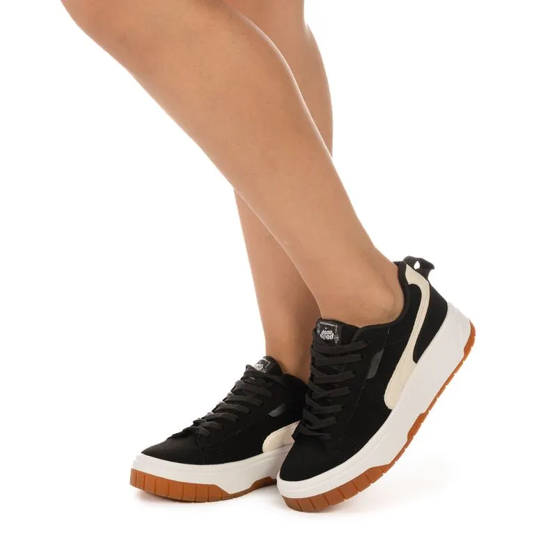 Tênis Done Head Flatform Preto Casual PRETO/BRANCO/LATEX - 35