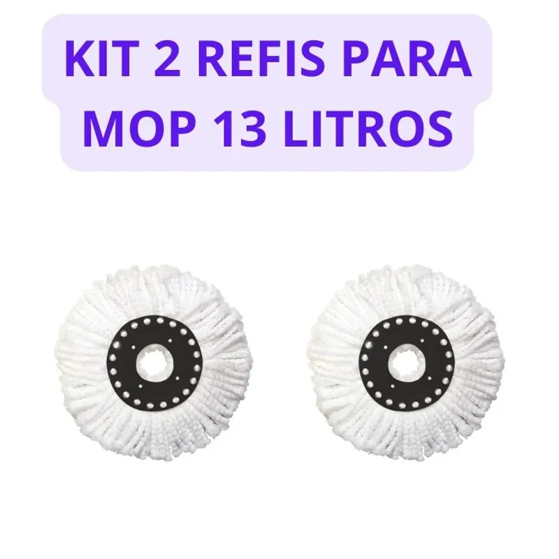 Kit 2 Refil Refis mop 360 Lavável Giratório Reutilizável Microfibra 13 Litros