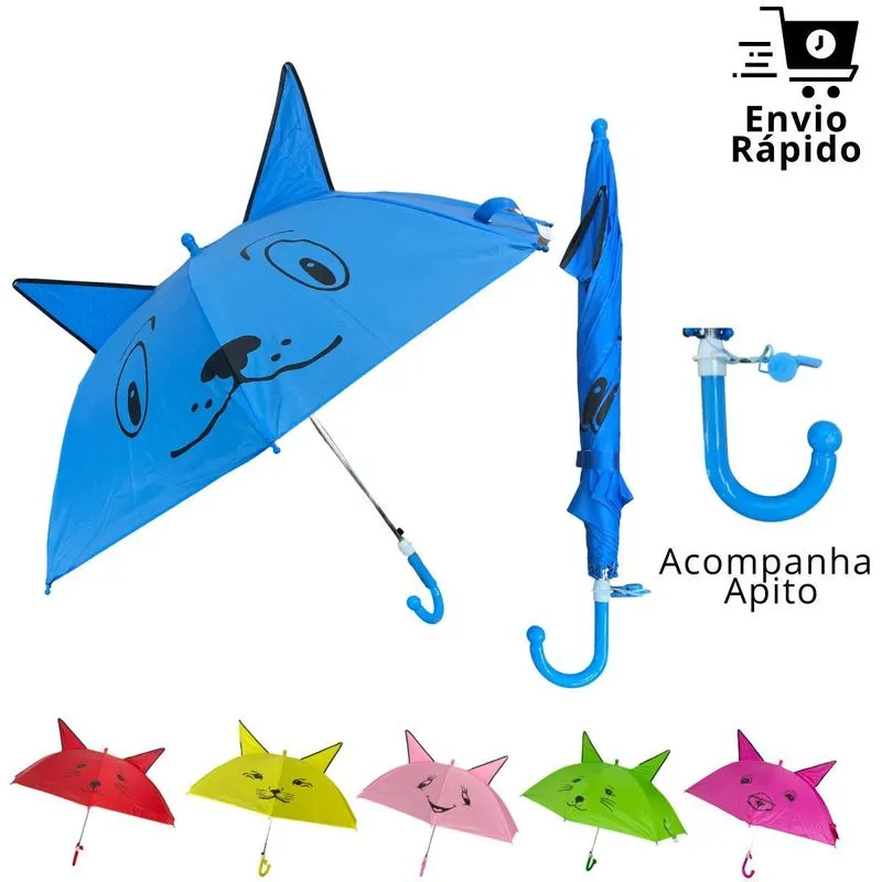 Guarda-chuva Infantil Com Orelhinhas Azul