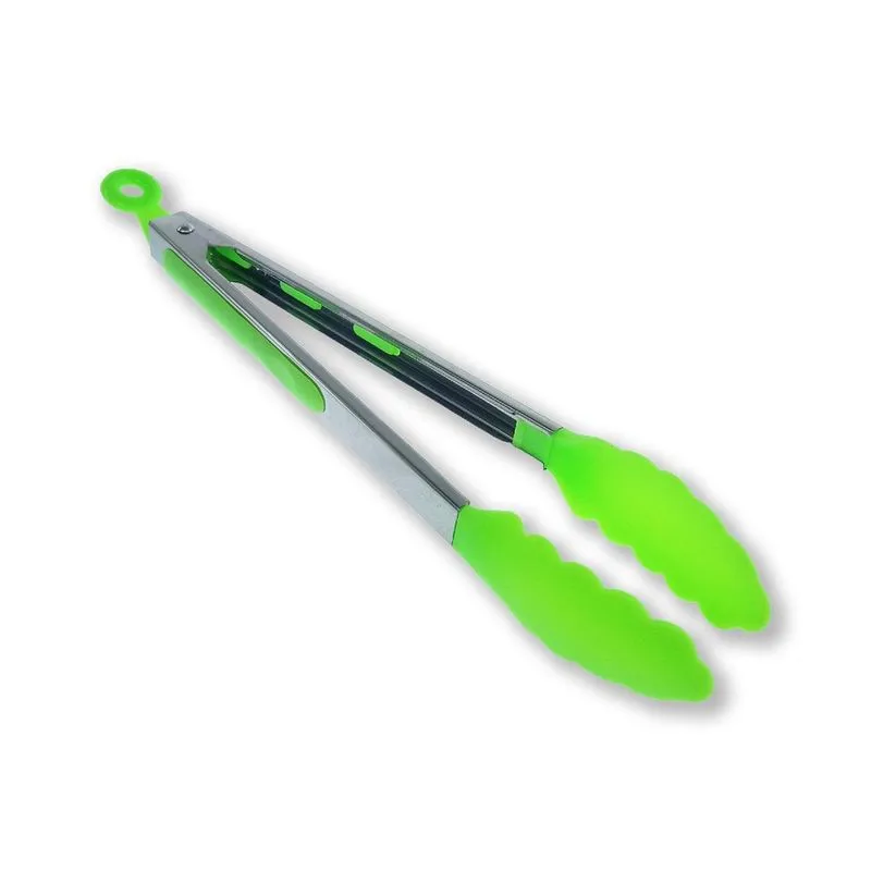 Pinça Pegador De Silicone Inox Salada Carne Churrasco 30Cm