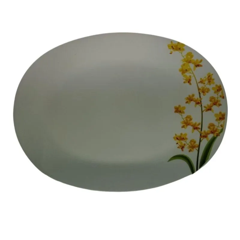 Travessa De Vidro Oval Decorada 32X24X5Cm
