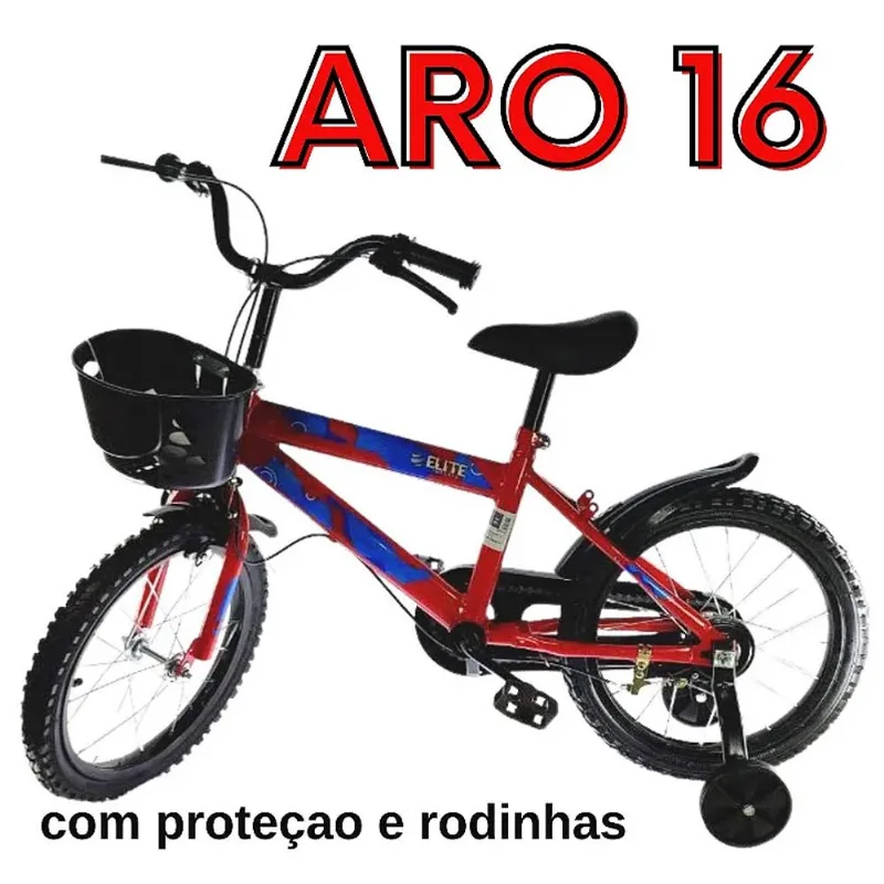 Bicicleta Aro 16 Com Cestinha Vermelha Menino Elite
