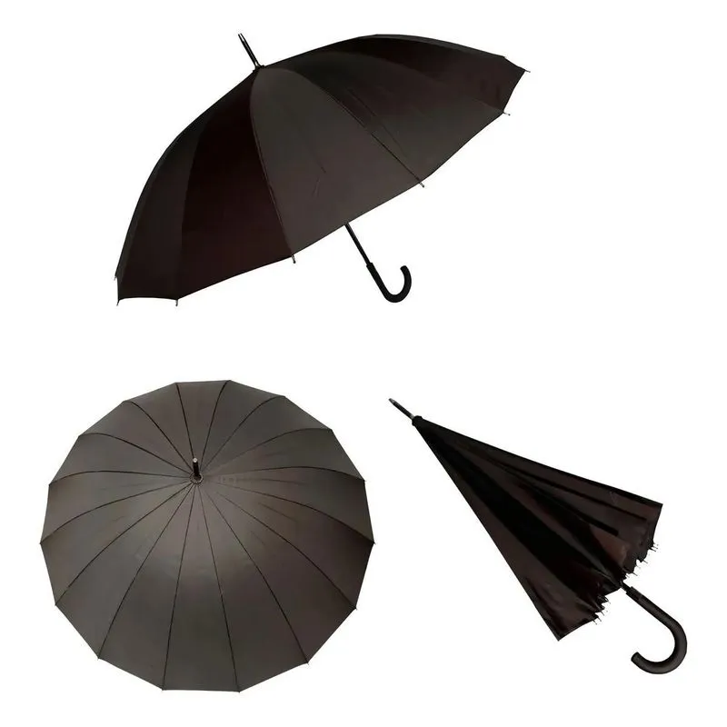Guarda Chuva Preto Portaria 16 Varetas Cabo Curvo Eva Preto