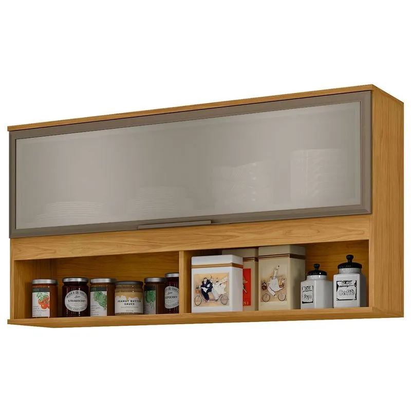 Armário Aéreo Cozinha Verace 120 Cm 1 Porta Basculante Com Vidro Marrocos/off