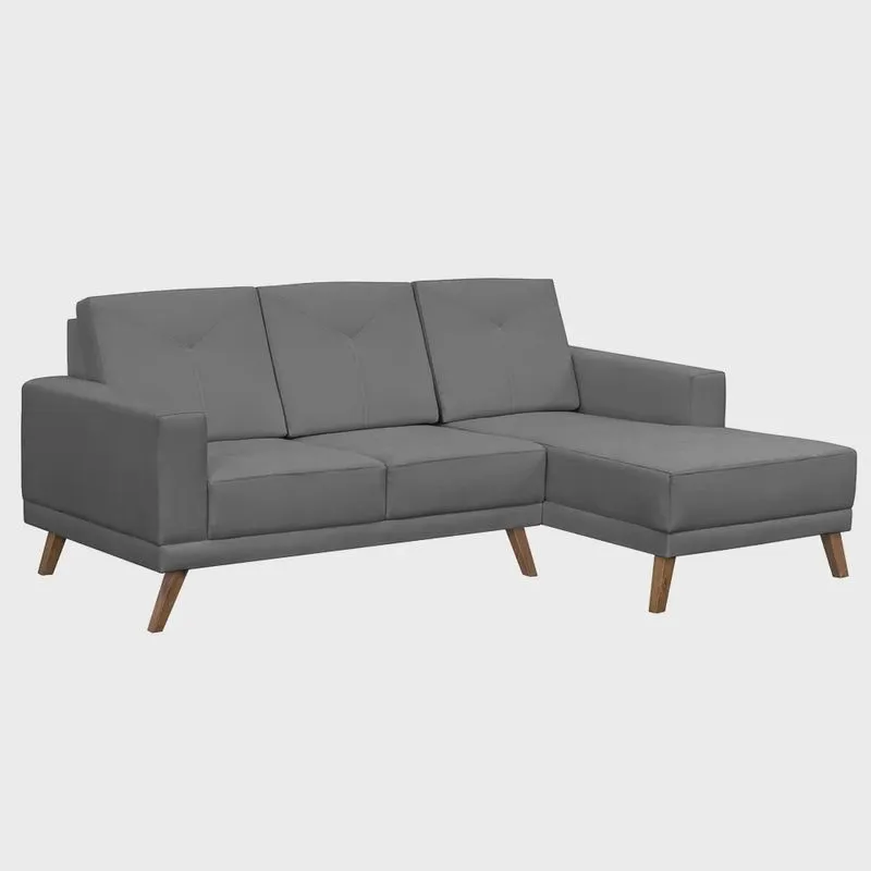 Sofá Living 3 Lugares com Chaise Direito Pés Retrô Capricho Suede Cinza - D'Monegatto Sofá 3 Lugares com Chaise Esquerdo Pés Retrô Capricho Suede Cinza - D'Monegatto