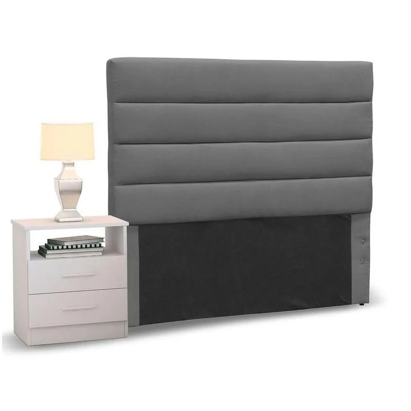 Cabeceira Solteiro 90cm Cinza e 1 Mesa de Cabeceira Branco