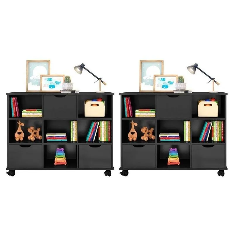 Kit 2 Nichos Organizadores Com Rodízios Toy 3 Gavetas Preto