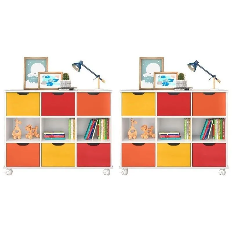 Kit 2 Nichos Organizadores Com Rodízios Toys Q01 6 Gavetas Branco Colorido