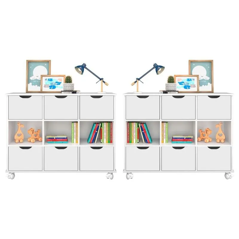 Kit 2 Nichos Organizadores 6 Gavetas com Rodízios Branco - Qmovi