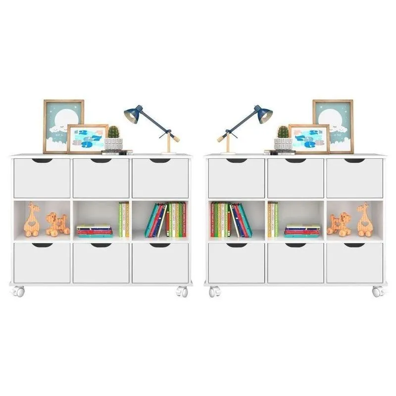 Kit 2 Nichos Organizadores Com Rodízios Toys Q01 6 Gavetas Branco - Mpozenato