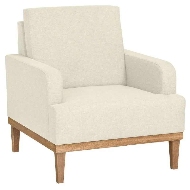 Poltrona Decorativa Base de Madeira Lady Linho D05 Bege