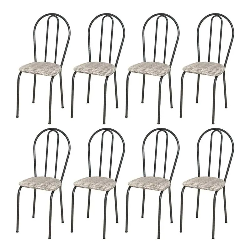 Kit 8 Cadeiras 004 Cromo Preto/rattan - Artefamol